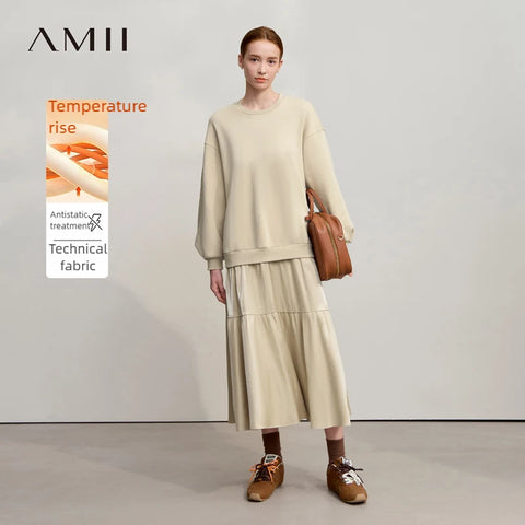 Patchwork Women's Dress Winter Casual Versatile Warm Sweater O-Neck Loose A Line Sweatershirt Dress Women 12544123