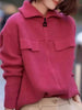 100% pure cashmere cardigan in autumn and winter women's Polo collar cashmere rose red coat knitted hooded sweater