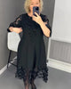 Plus Size Flared Dress with Dots Decor Women Long Black O-neck Perspective Dot Loose Dresses Elegant Casual Daily Wear