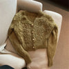 Y2k Vintage Streetwear Korean Knitwear Solid Slim Jumpers Cropped Mohair Knitted Cardigan Women V Neck Sweater Coat