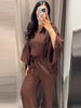 Women's Trousers Sets V-neck Crinkle Wave Texture Lace Up Tops High Waist Straight Trousers Street Office Lady Partywear