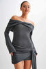 Off Shoulder Knit Sweater Dress Women Irregular Lace Up Slim Patchwork Twist Short Dresses Party Evening Elegant Dress