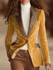 Elegant Leopard Velvet Patchwork Jackets Blazer Single Button Pockets Notched Collar Office Lady Autumn Jackets