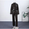 Y2K Punk Embossed Leather Coat Pants Set Women's Chic Lapel Cropped Jacket Matching High Waist Pant Streetwear Lady Outfit