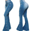 Jeans High Waist Strecth Denim Flare Pants Women Vintage Trousers Buttons Denims Streetwear Autumn Female Floor Length