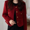 Women's Jacket Spring Autumn Red Tweed Small Fragrance Coat Short Blazers Korean Elegant Female Tops Outerwear