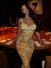 Pattern Printed Zipper Camisole V Neck Bodycon Sexy Club Woemn Party Dresses Female Skinny Elegant Outfits Robes