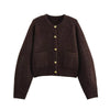 Women Single Breasted Knit Cardigan Long Sleeve O Neck With Pockets Spring Jacket Female Elegant Brown Coat