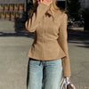 Winter Suede Short Jacket For Women's Vintage High Waist Slim Cardigan Winter Street Lapel Office Commuting Jackets Coat