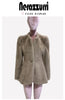 Autumn Winter Elegant Chic Short Fitted Faux Fur Blazer Women Single Button Puff Sleeve Fluffy Jacket