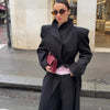 Elegant Women's Woolen Coat Black Single-Button Stand Collar Slim Lady Long Coats Autumn Winter Chic Female Streetwear