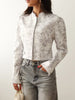 Floral Print Stand Collar Blazer Coat Women Asymmetric Placket Chest Pocket Padded Shoulder Outwear Long Sleeve Suit Jacket