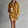 French Contrast Lapel Button Shirt Dress Woman Retro Solid Suede Loose Mini Short Dress Autumn Long Sleeve Pocket Pullover Dress