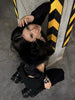 Furry Patchwork Jacket Women Hooded Autumn Zip Short Full Sleeve Wild Gothic Punk Street Club Coat