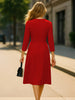 Womens 2/3 Elegant Square Neck Zipper Work Office A-Line Pleated Business Casual Party Slim Fit And Flare Swing Midi Dress