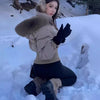 Winter Cropped Parkas for Women Faux Fur Collar Hooded Cotton-Padded Jacket Thicken Warm Bread Down Cotton Coat