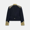 Retro Stand Collar Napoleon Slim Jacket Women Chic Navy Style Full Sleeve Gold Embroidered Coat Lady High Street Outwear