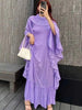 Ruffle Sleeves Pleated Dress For Women Lapel Solid Color Maxi Style Loose Elegant Clothing Spring 2DA2766