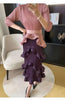 French Irregular Women's Pleated Dress O-neck Tie Three Quarter Sleeve Temperament Cake Dresses Spring 2DE172