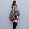 Autumn Winter Loose Casual Chic Bat Sleeve Coat Woolen Hooded Shawl Big Fur Collar Warm Cape Coat Women Outwear
