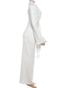 Sexy Maxi Dress Women Shoulder Padded Zip Wrapped Bandage Long Sleeve Slit Elegant Solid Office Simple Skinny Bodycon