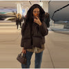 Warm Women's Detachable Scarf Collar Hooded Cotton Coat Solid Full Sleeve Buttons Pocket Thicken Jacket Winter Lady Outwear