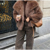 Solid Brown Fluffy Fur Jacket Women's Casual Lapel Loose Long Sleeves Thicken Warm Short Coat Winter Lady Commute Wear