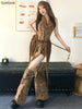 Spring Gothic Brown Vintage 3 Piece Set Women Sexy Lace Y2k Party Mini Pants Suit Female Korean Retro Designer Outfits