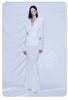 White Swinging Collar Long Dress For Women Ruched High Waist Long Sleeves Slim Elegant Evening Party Gowns