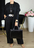 Pant Set Women Three Piece Sets Round Neck Full Sleeve Tops Mid Length Coats Wide Leg Long Pants High Waist Y2k Work