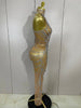 Sparkly Gold Rhinestone Sexy Transparent Mesh Long Dress Women Birthday Party Gown Stage Singer Performance Costume