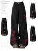 Women's Baggy Butterfly Jeans Vintage 90s Aesthetic Cowboy Pants Harajuku Oversize Denim Trousers Y2k 2000s Black Gothic Clothes