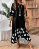 Polka Dot Printed Dress For Women Elegant Commuting Loose Lapel Single Breasted Flared Sleeves Spliced big Hem Dresses