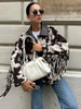 Women Cow Print Tassel Short Coat Casual Long Sleeve Lapel V-neck Single Breasted Jacket Lady Spring Autumn Outwear