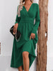 Elegant Solid Color Knit Dress for Women Fall Winter Overlap V-Neck Long Sleeve with Waist Shirring Bodycon Long Maxi Dress