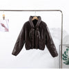Warm V-Neck Thick Leather Short Jacket Woman Long Sleeves Loose Versatile Coats Casual Street Women's Autumn Winter Jackets