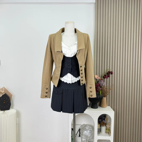 Women's Autumn Vintage Slim Fit Chic Metal Buttons High Waist Cropped Casual Coat Office Lady Suit Jacket Tops J407