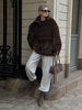 Women Dark Brown Faux Fur Coat Stand Neck Zipper Loose Solid Pullover Spring Chic Lady Casual High Street Outwear