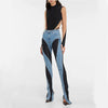 Women's Jeans Slim Deconstruct Panelled Patchwork High Waist Split Blue Long Denim Pants Spring 1DF2575