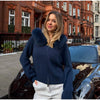 Casual Knit Hoodie Cardigan Women Long Sleeves Zipper Faux Fur Patchwork Coats Female Autumn Winter Solid Thick Knitwears