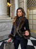 Black Faux Fur Collar Leather Jacket Elegant Lapel V-neck Waist Cinching Long-sleeved Short Coats Lady Winter Commute Coat