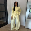Chic Solid Stand Neck Blazer Jacket Pant Set Women Full Sleeve Shoulder Pads Coat Wide Leg Pants Autumn Commute Outfit