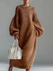 Lantern Sleeve Oversize Loose Sweater Dress for Women's Round Neck Solid Elegant Vintage Casual Winter Long Dress for Winter