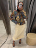 Vintage Floral Print Women Cropped Jacket Contrast Velvet Collar Zip Up Long Sleeve Slim Fit Side Pockets Coat Outerwear
