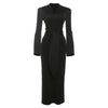 Lace Up Elegant Evening Dress Female Autumn Sexy Deep V Neck Long Sleeve Maxi Dresses Party Slim Commute Long Dress