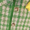 Korean Tweed Jacket Vintage Green Outerwear Spring Autumn Women Coat Cropped Jacket Long Sleeve Button Turndown Collar Suit