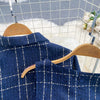 Autumn Dress Suit Women Korean Chic Blue Tweed Jacket + Vest Dress Elegant 2 Piece Set Long Sleeve Cropped Coat