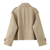 Women Khaki Double Breasted Short Trench Jacket Vintage Notched Neck Long Sleeve Female Chic Lady Coat Outfits