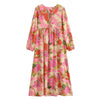 Boho White Blue Totem Print Bow Lacing up Neck Long Straight Dress Women Viscose Cotton Full Sleeve Maxi Robe Holiday