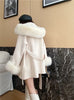 Woolen Coat Oversize Ladies Outerwear Winter Women Natural Fox Fur Collar Cuffs Jacket Hood Cashmere Wool
